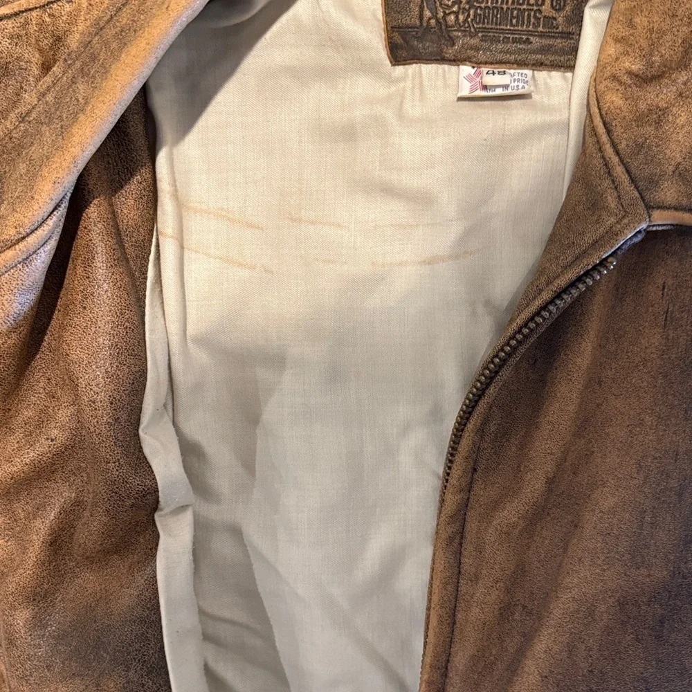 Vintage 80's top gun Men's brown, distressed bomber flight jacket size 48